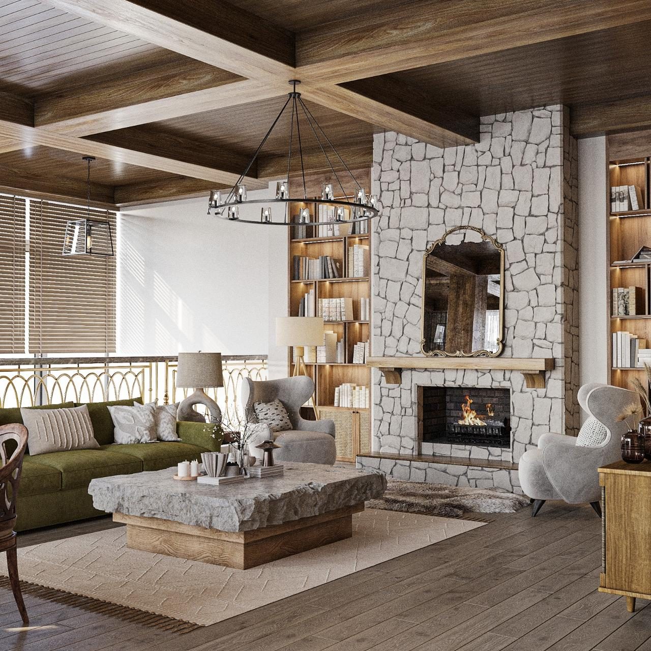 Villa project in Shikhov — interior and landscape — Balcony and terrace. Interior view 2