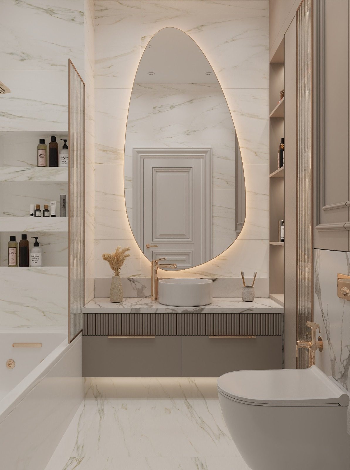 83 m² apartment — English neoclassical interior — Bathroom. Interior view 13