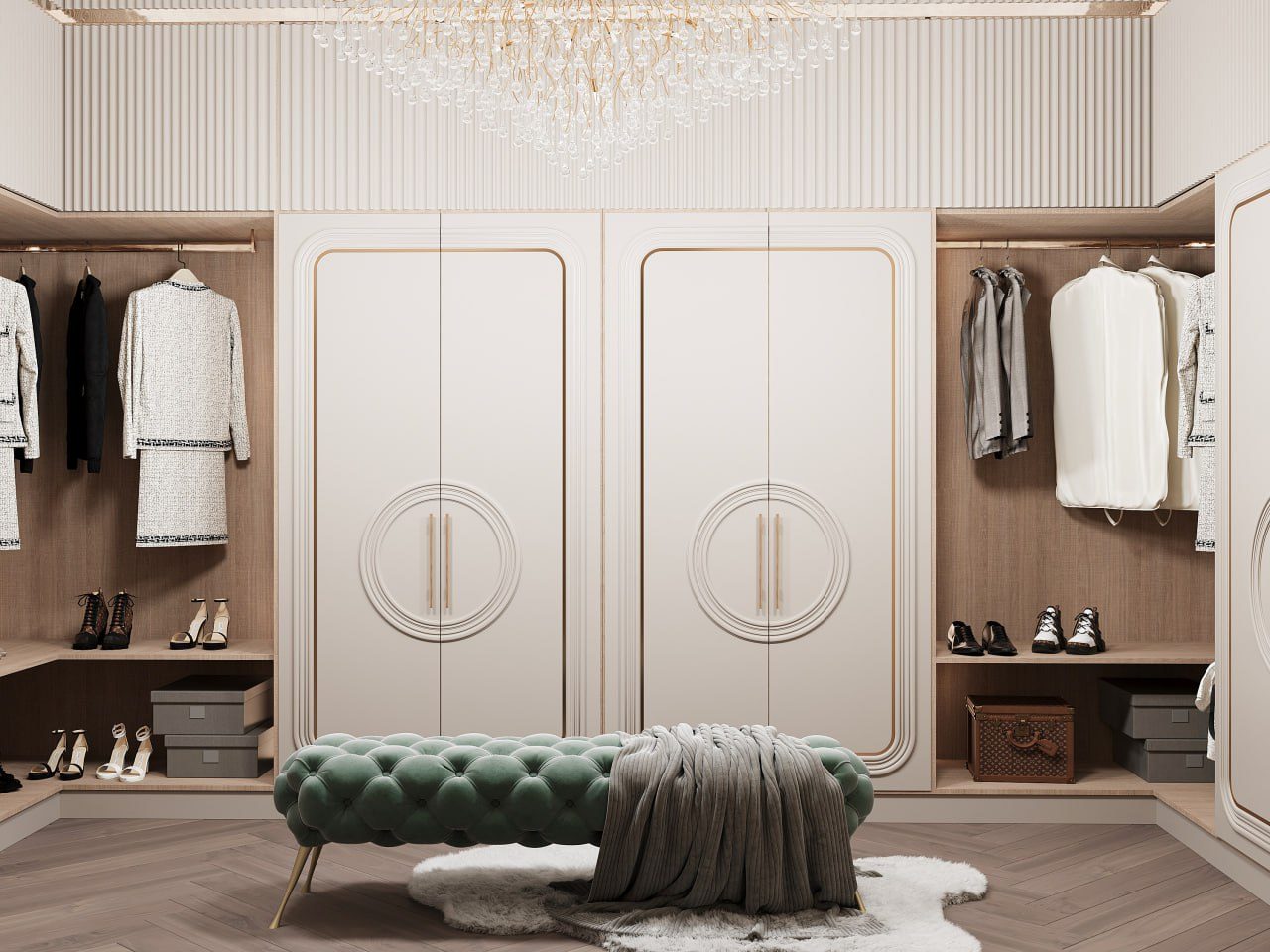 83 m² apartment — English neoclassical interior — Wardrobe. Interior view 11