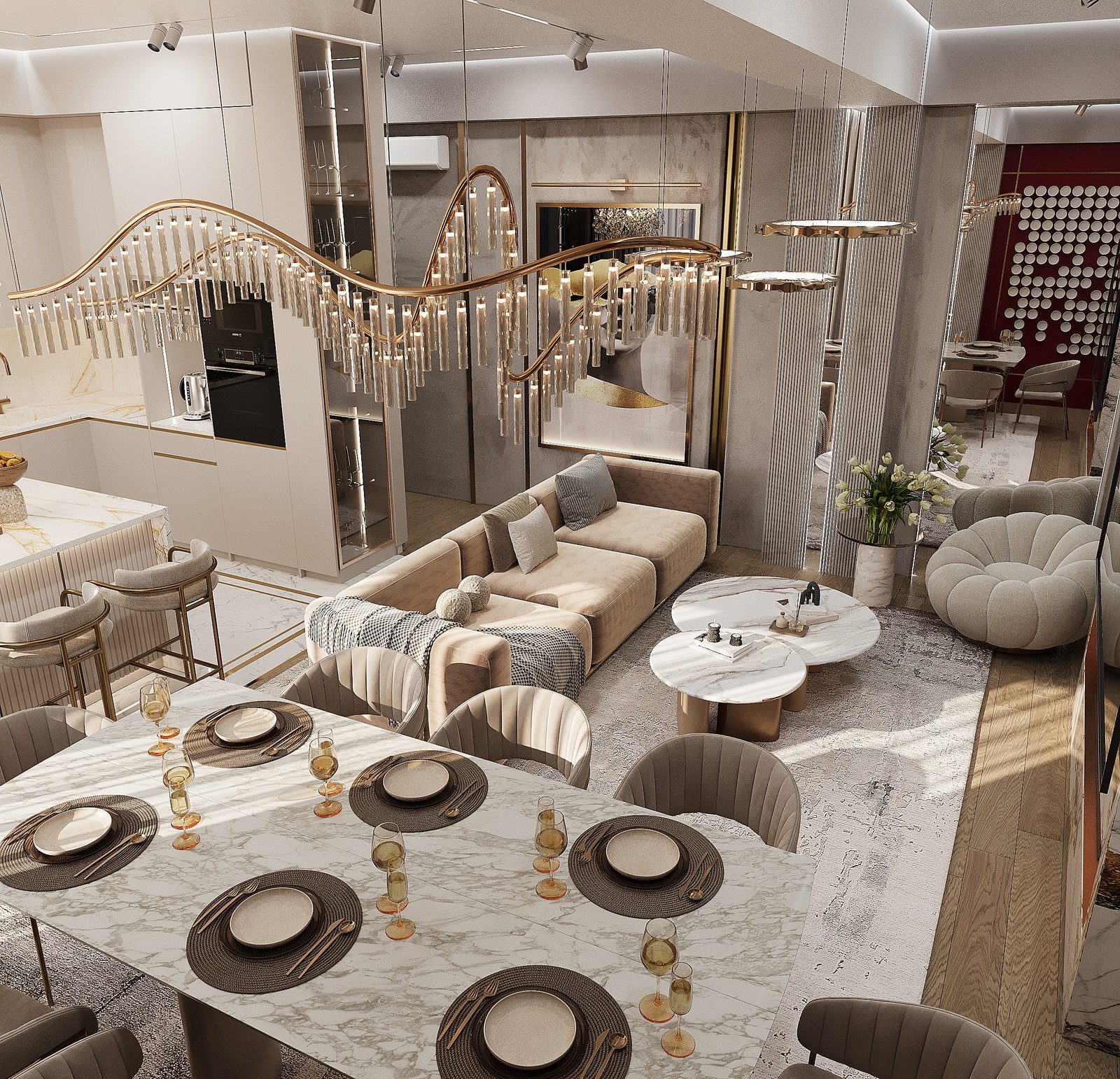 135 m² mənzil layihəsi — Lüks modern — Mətbəx. İnteryer görüntüsü 4