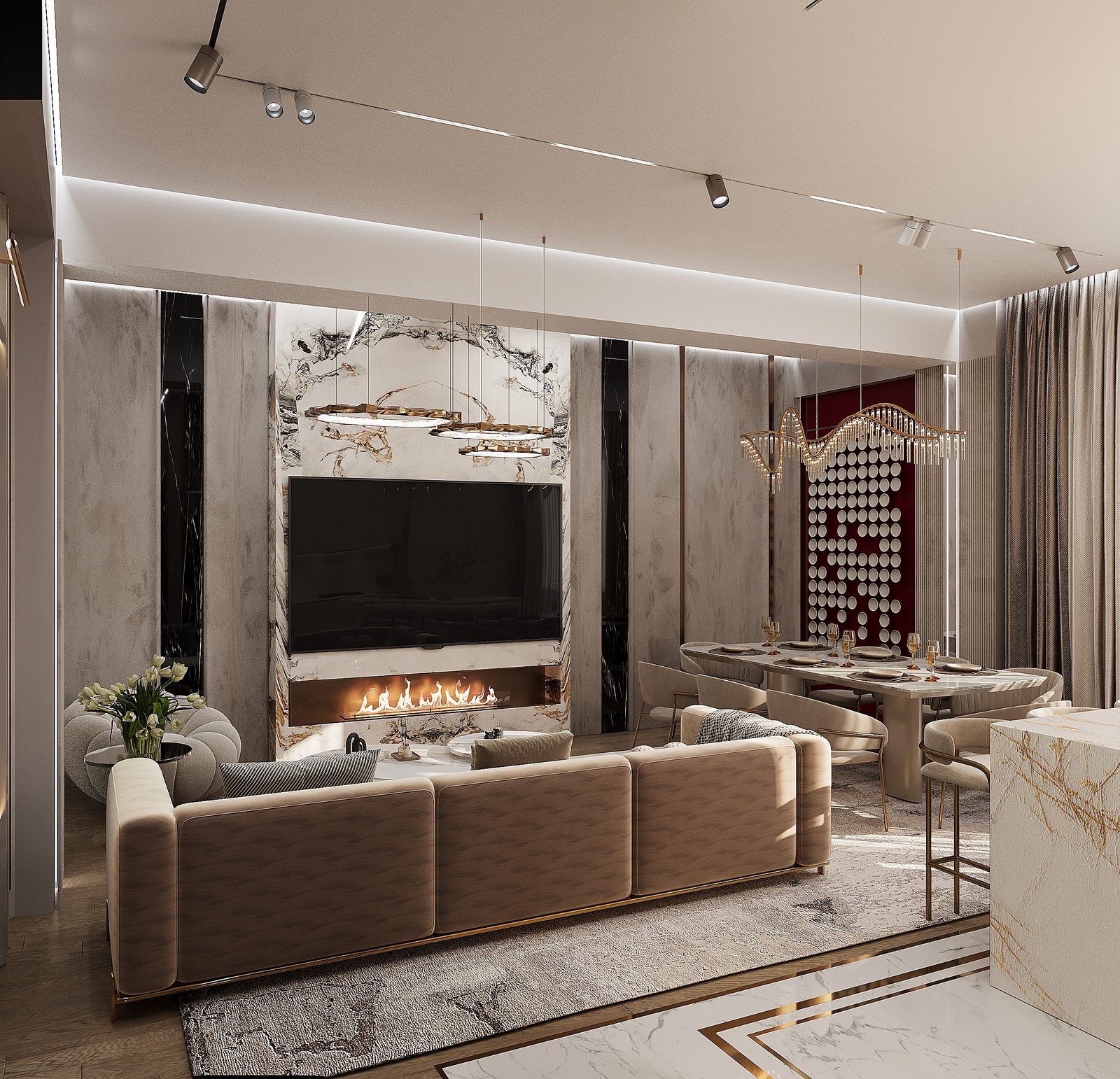 135 m² mənzil layihəsi — Lüks modern — Mətbəx. İnteryer görüntüsü 5