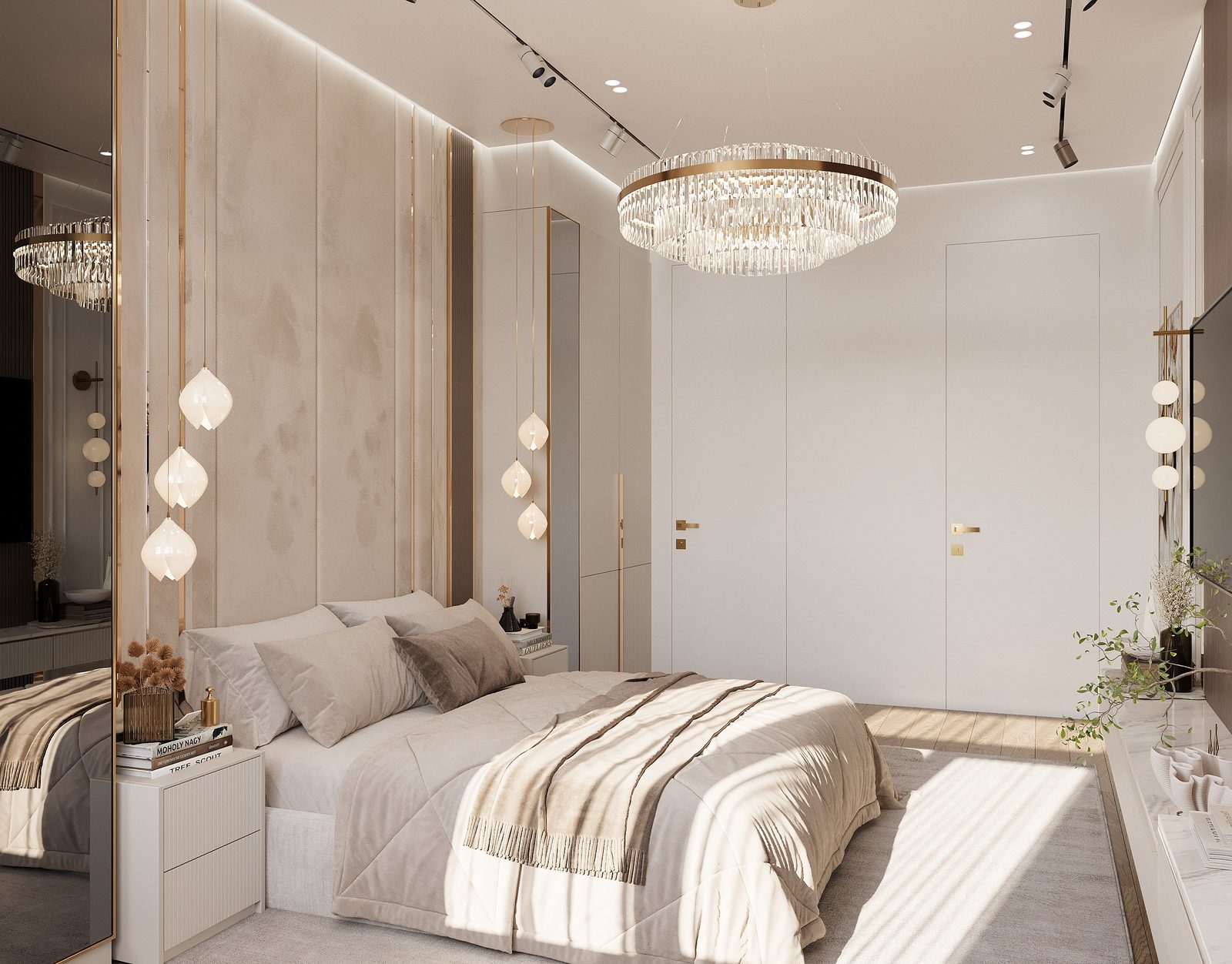 135 m² mənzil layihəsi — Lüks modern — Əsas yataq otağı. İnteryer görüntüsü 6