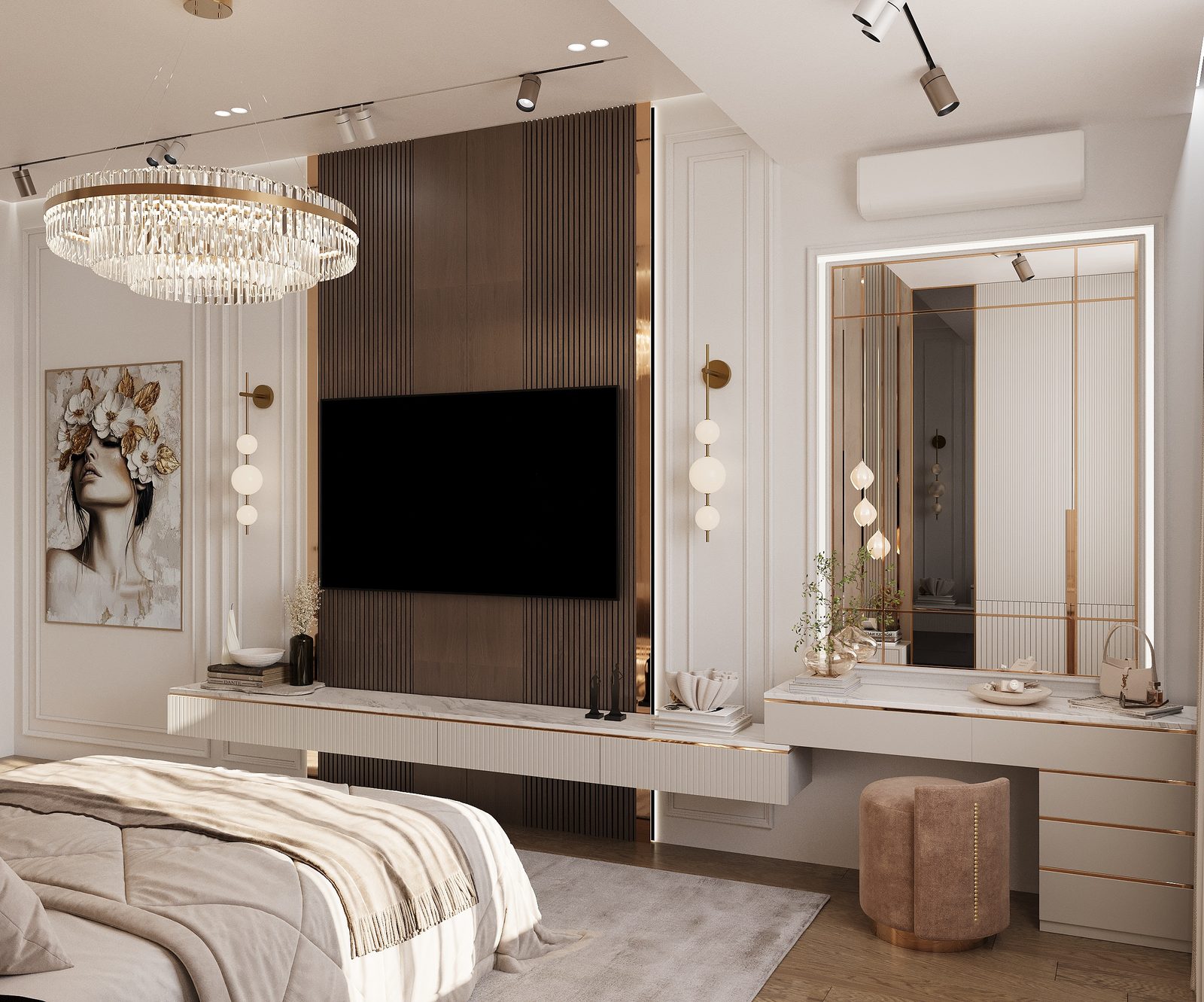 135 m² mənzil layihəsi — Lüks modern — Əsas yataq otağı. İnteryer görüntüsü 7