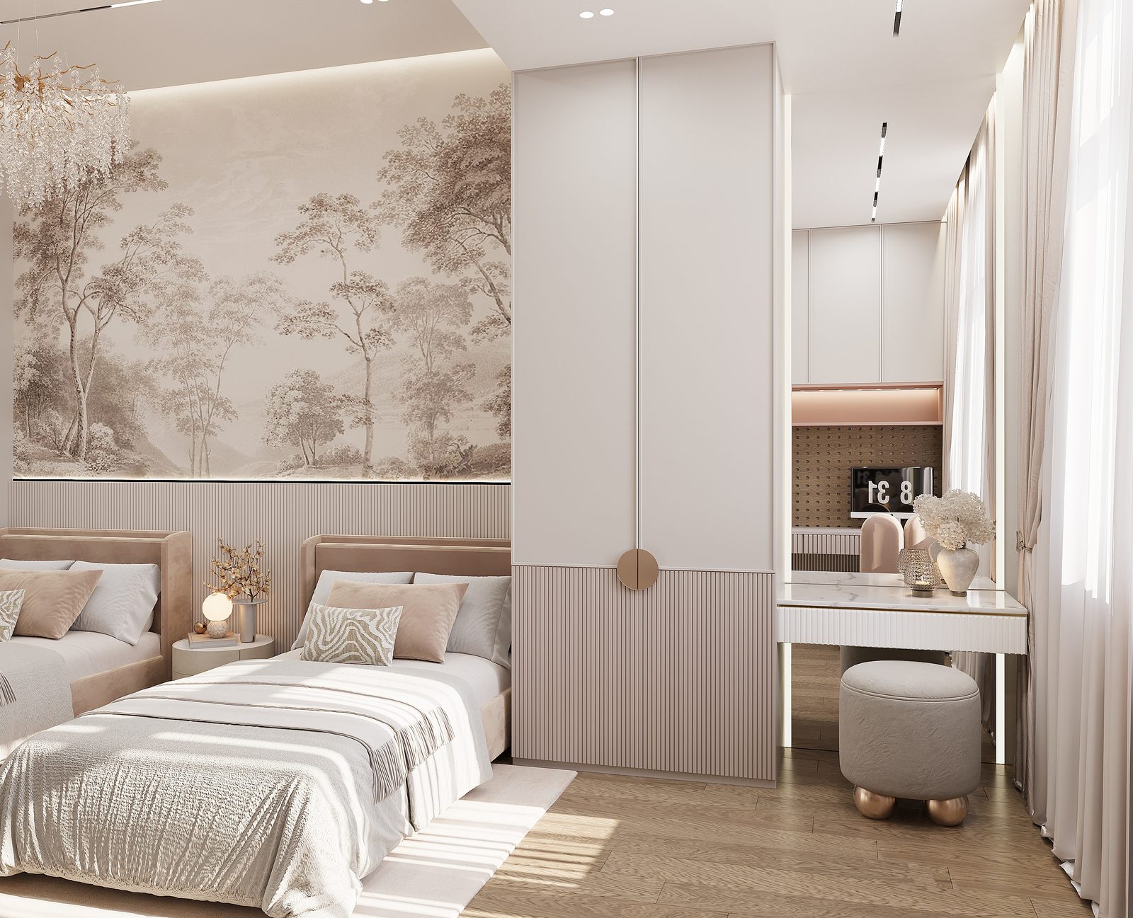 135 m² mənzil layihəsi — Lüks modern — Qız otağı. İnteryer görüntüsü 8