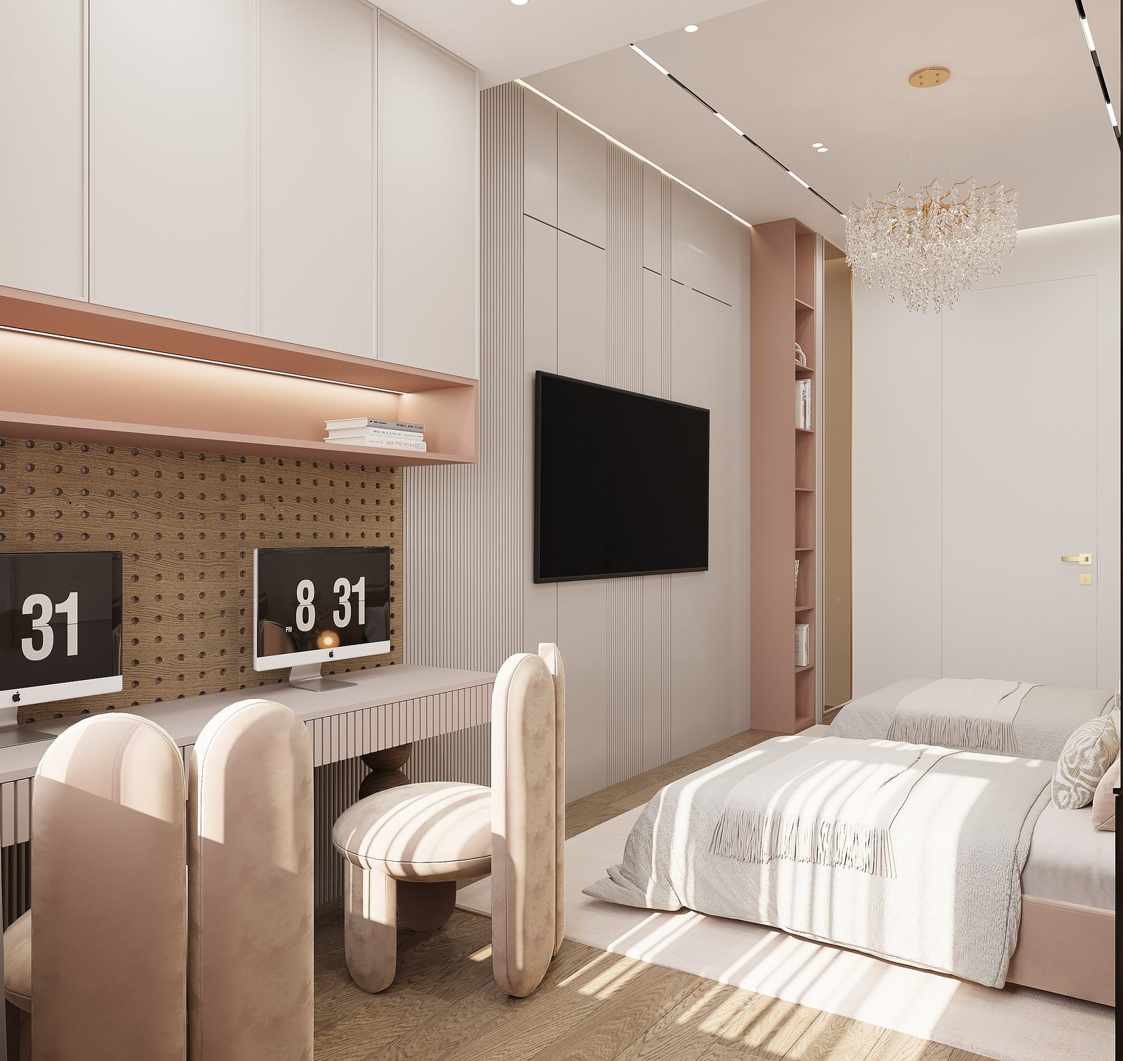 135 m² mənzil layihəsi — Lüks modern — Qız otağı. İnteryer görüntüsü 9