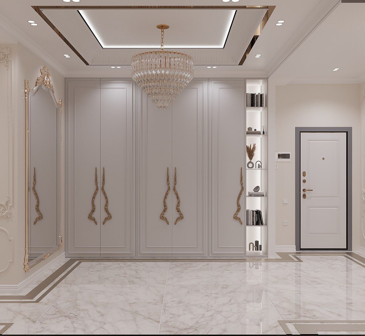 156 m² apartment — luxury neoclassical interior — Hallway. Interior view 2
