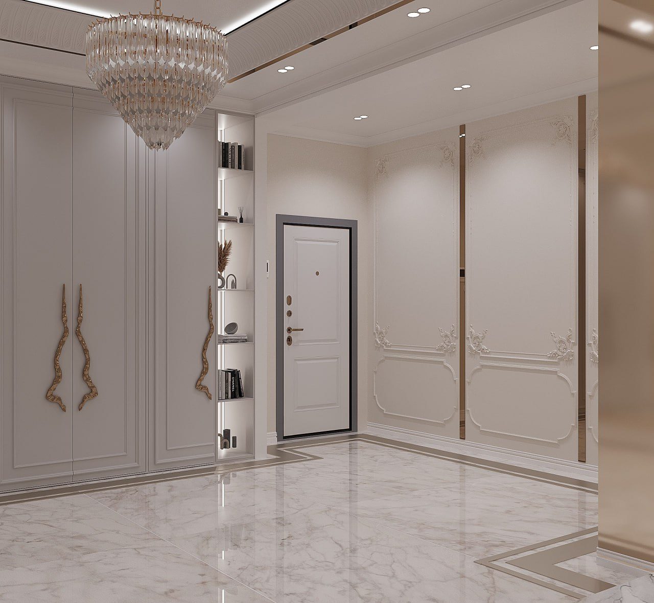 156 m² apartment — luxury neoclassical interior — Hallway. Interior view 3