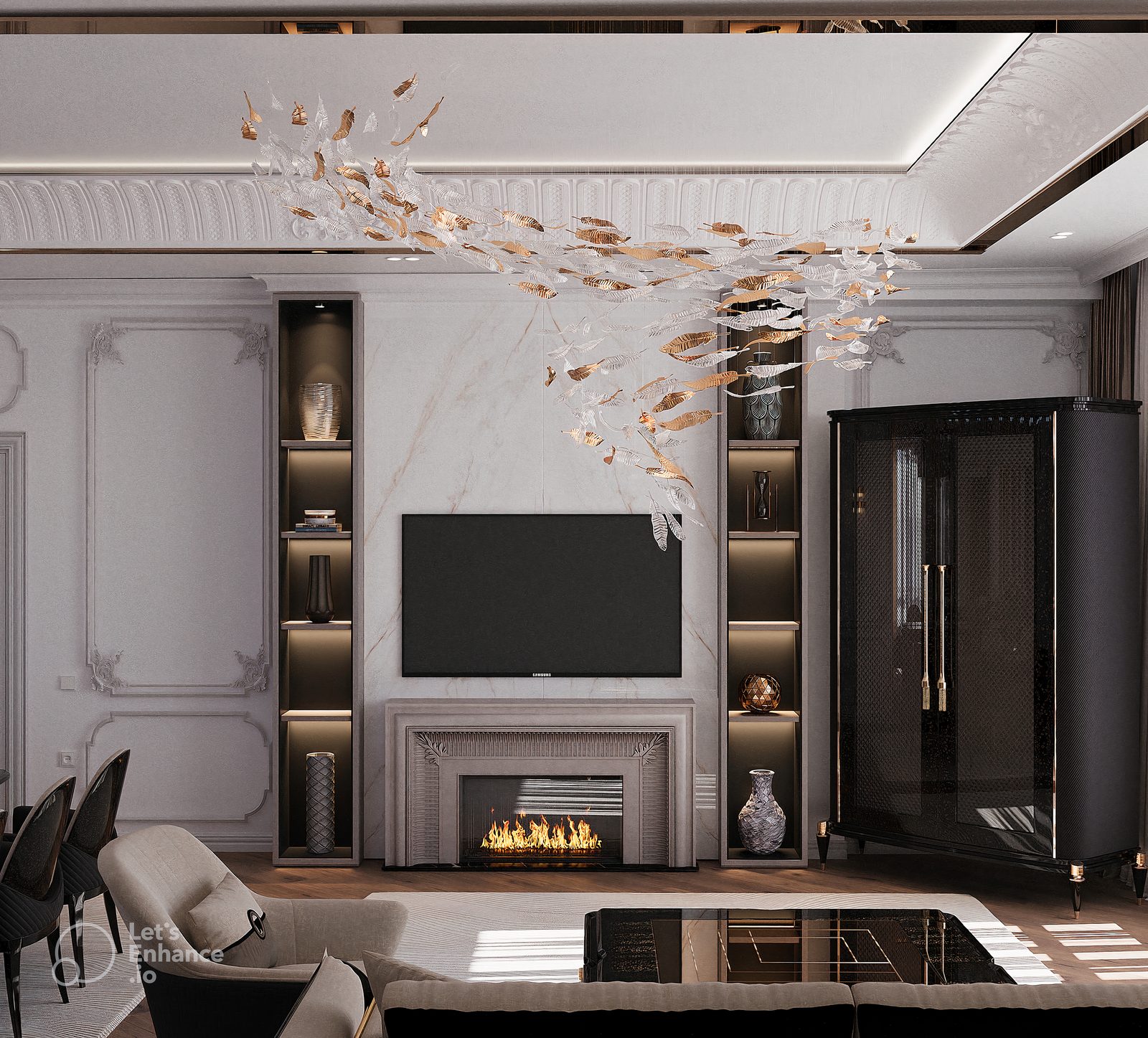 156 m² apartment — luxury neoclassical interior — Living room. Interior view 5