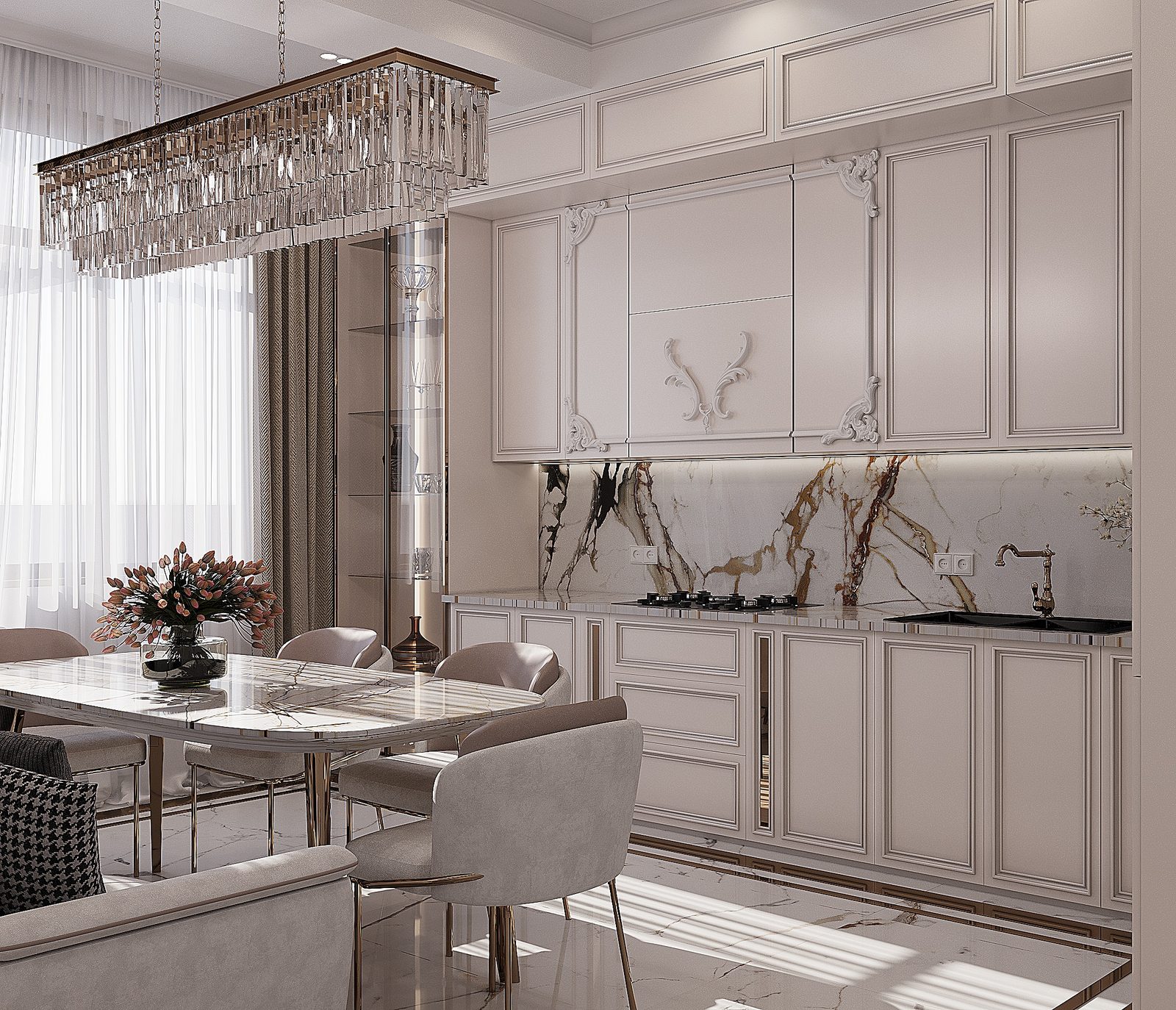 156 m² apartment — luxury neoclassical interior — Kitchen. Interior view 7