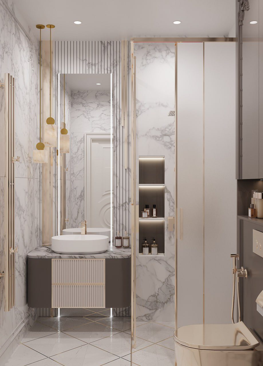156 m² apartment — luxury neoclassical interior — Bathroom. Interior view 14