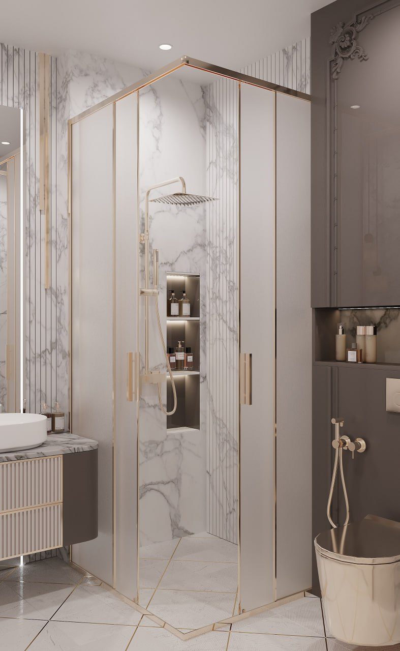 156 m² apartment — luxury neoclassical interior — Bathroom. Interior view 15