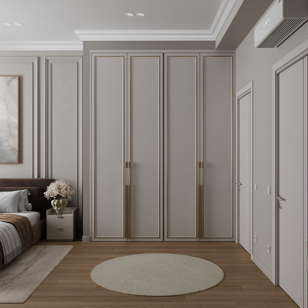 130 m² mənzil layihəsi, Ağ Şəhər — Əsas yataq otağı. İnteryer görüntüsü 11