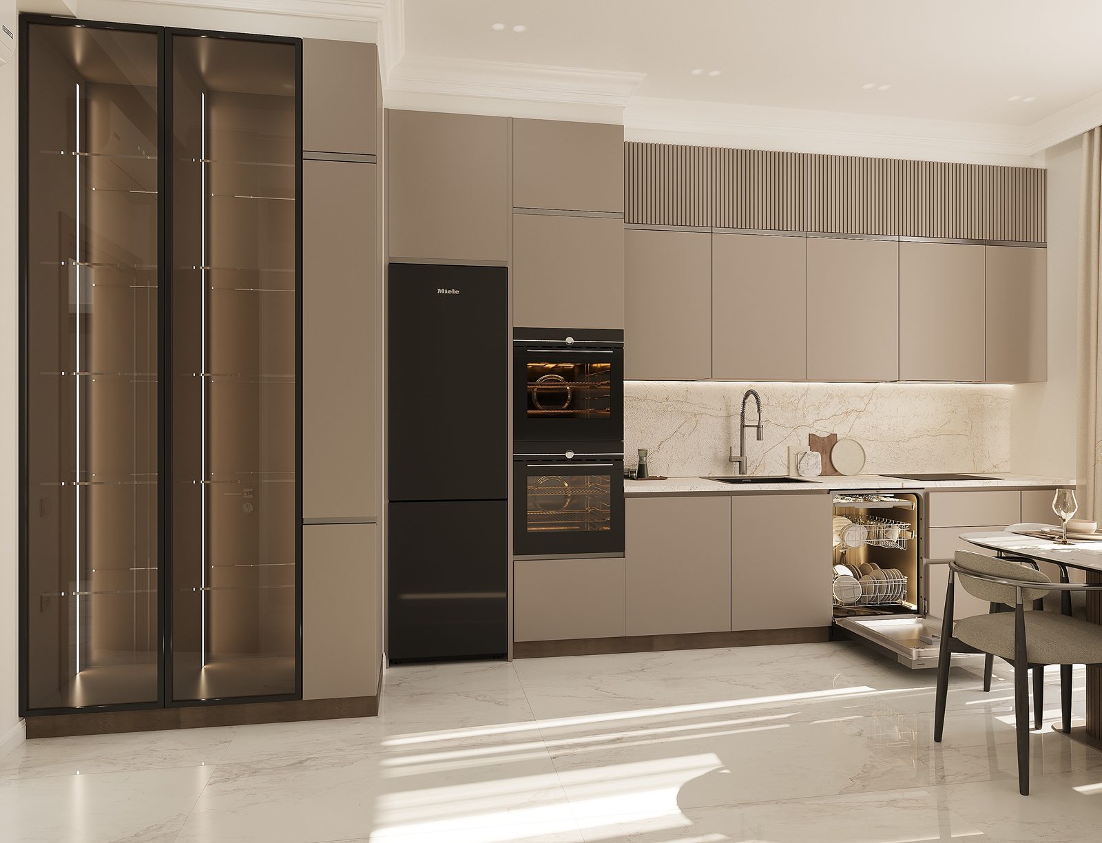130 m² mənzil layihəsi, Ağ Şəhər — Mətbəx. İnteryer görüntüsü 5