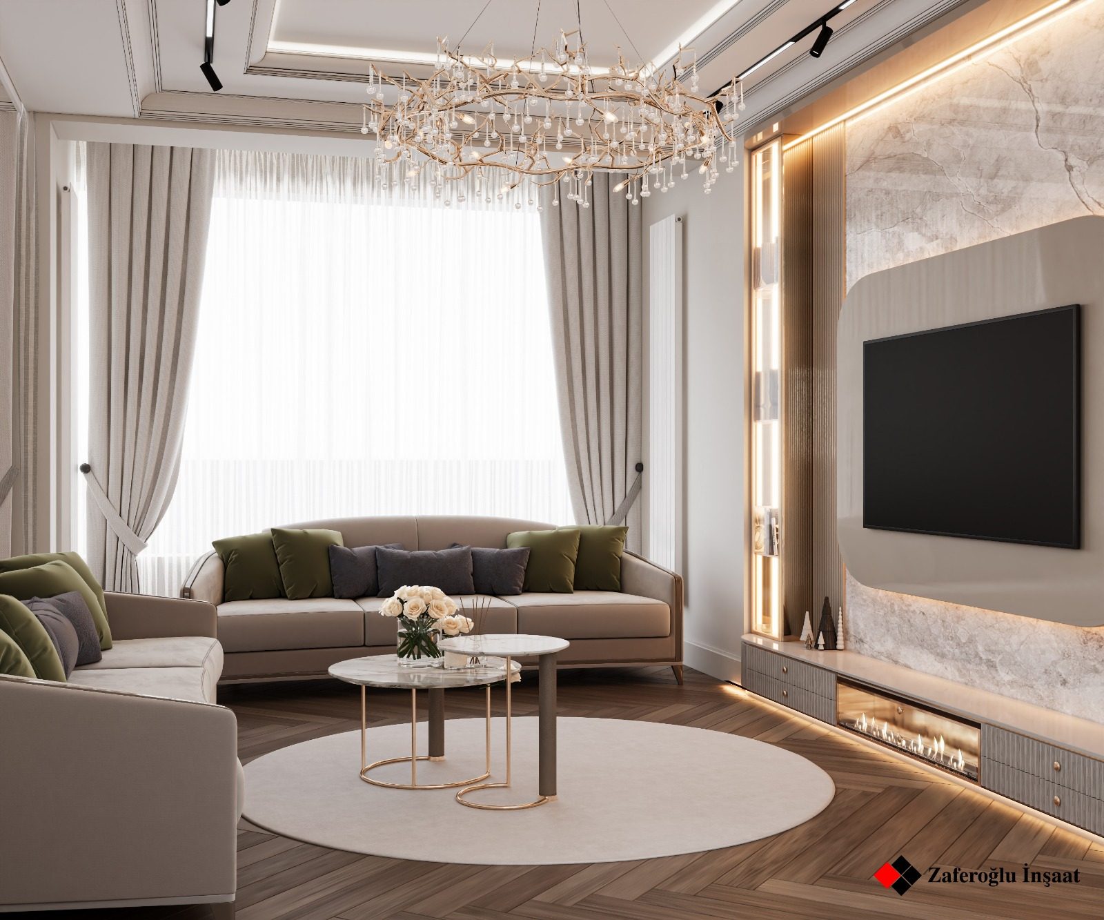 152 m² apartment, Akhundov Residence — Living room. Interior view 2