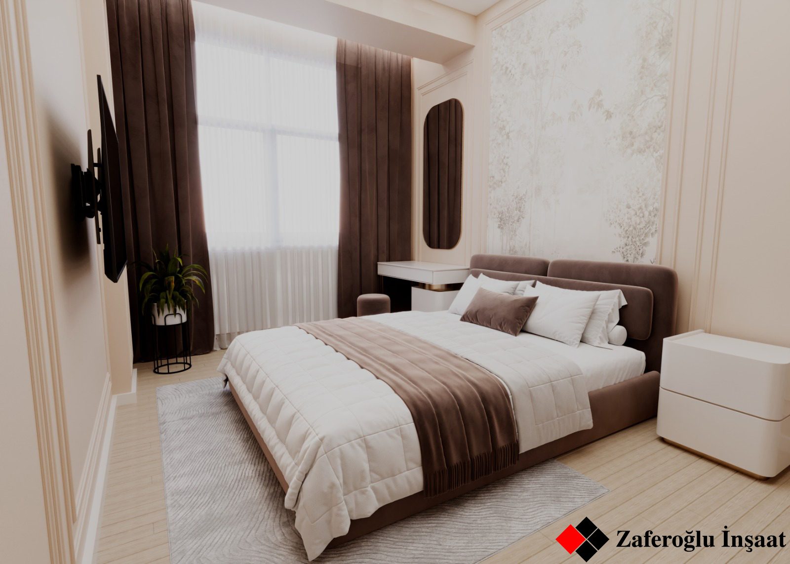 62 m² mənzil layihəsi, Qarayev — Əsas yataq otağı. İnteryer görüntüsü 10