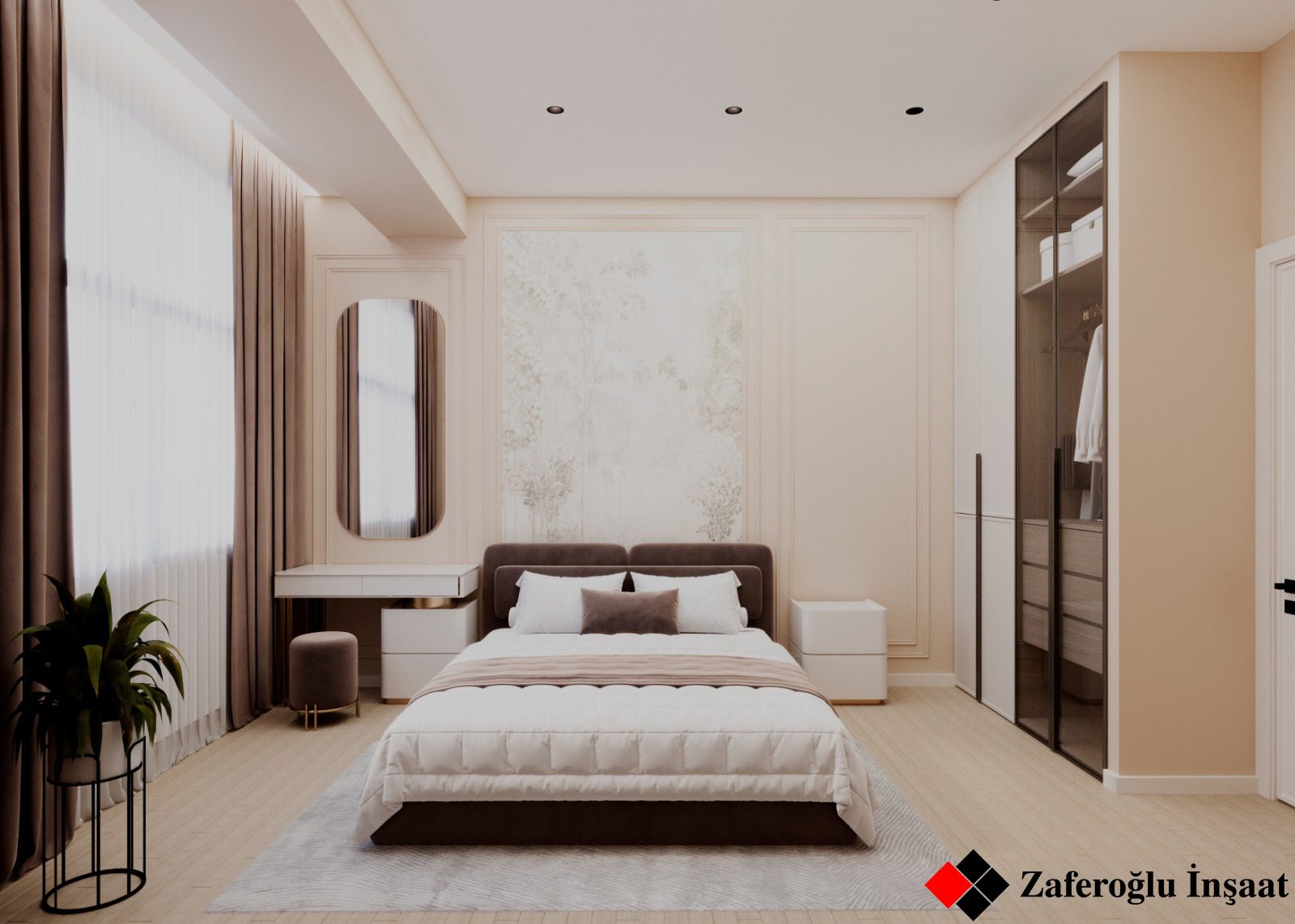 62 m² mənzil layihəsi, Qarayev — Əsas yataq otağı. İnteryer görüntüsü 11