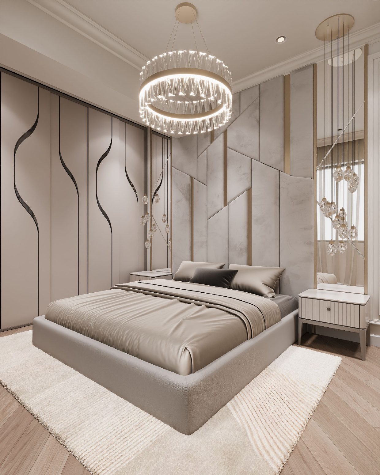 86 m² apartment in Khatai — Master bedroom. Interior view 7
