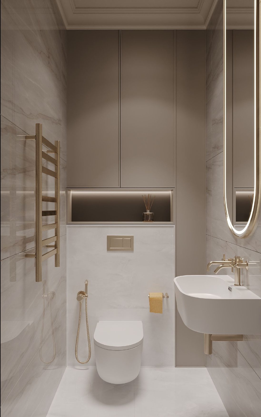 86 m² apartment in Khatai — Bathroom. Interior view 12