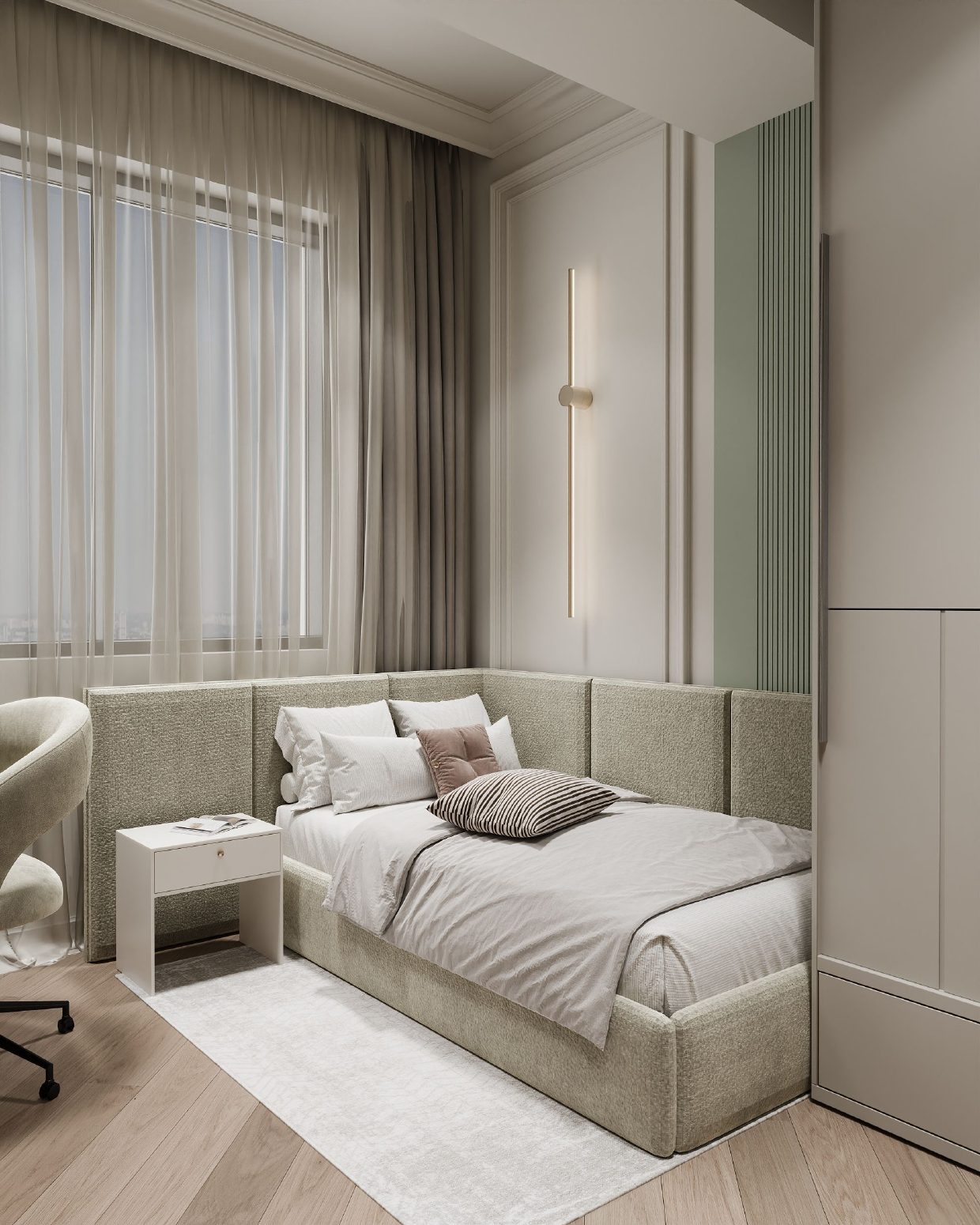 86 m² apartment in Khatai — Master bedroom. Interior view 10