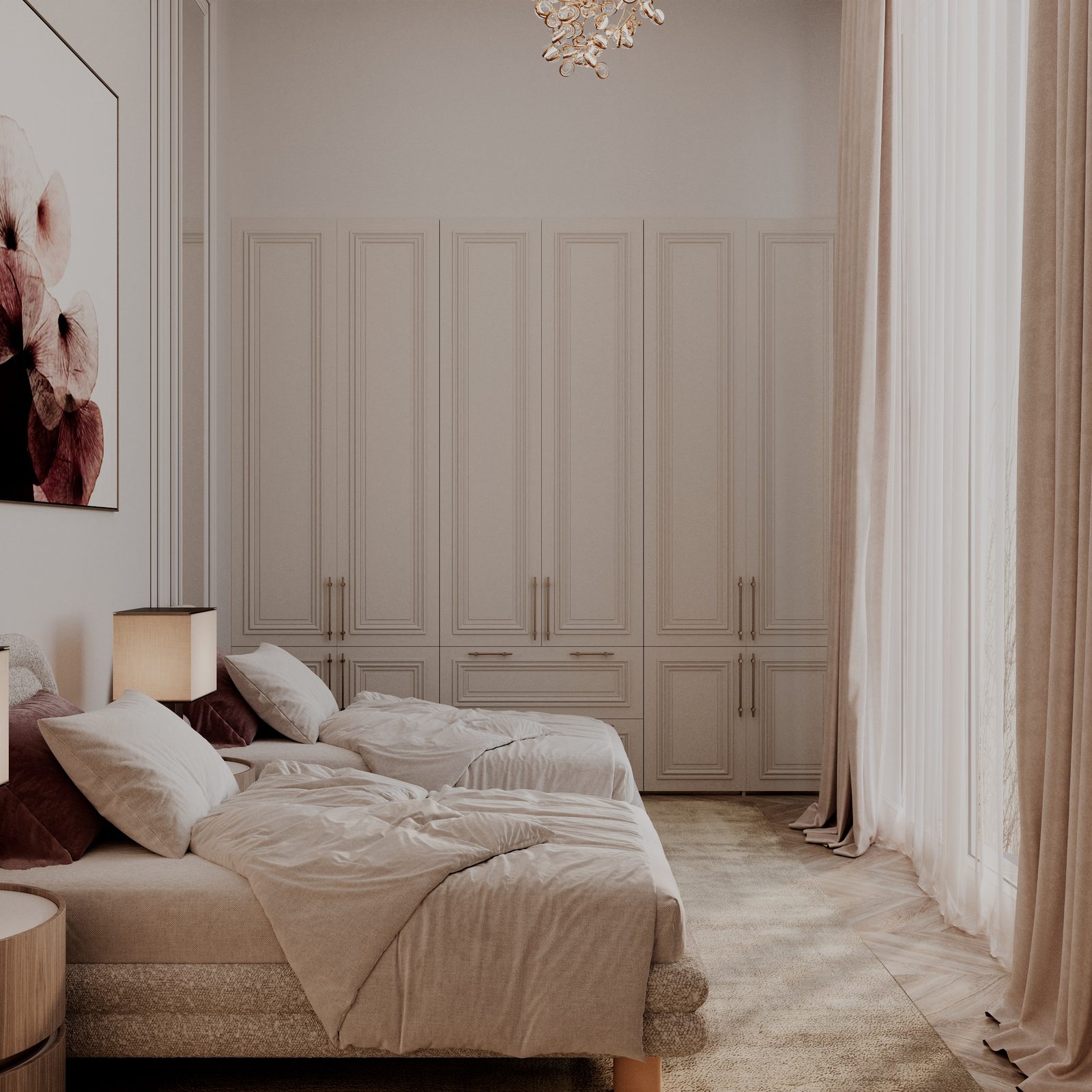 Apartment interior project — Master bedroom. Interior view 7