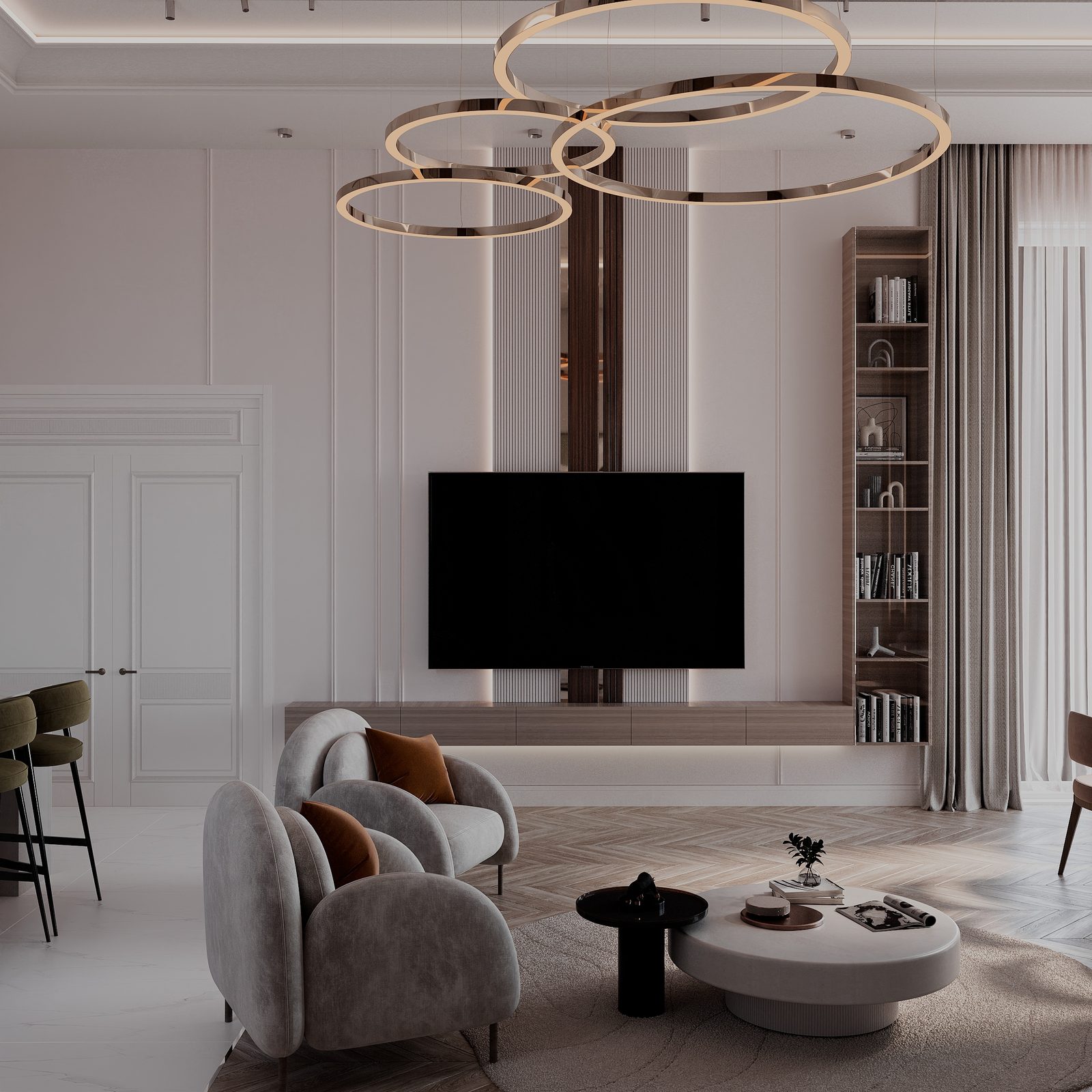 Apartment interior project — Living room. Interior view 3