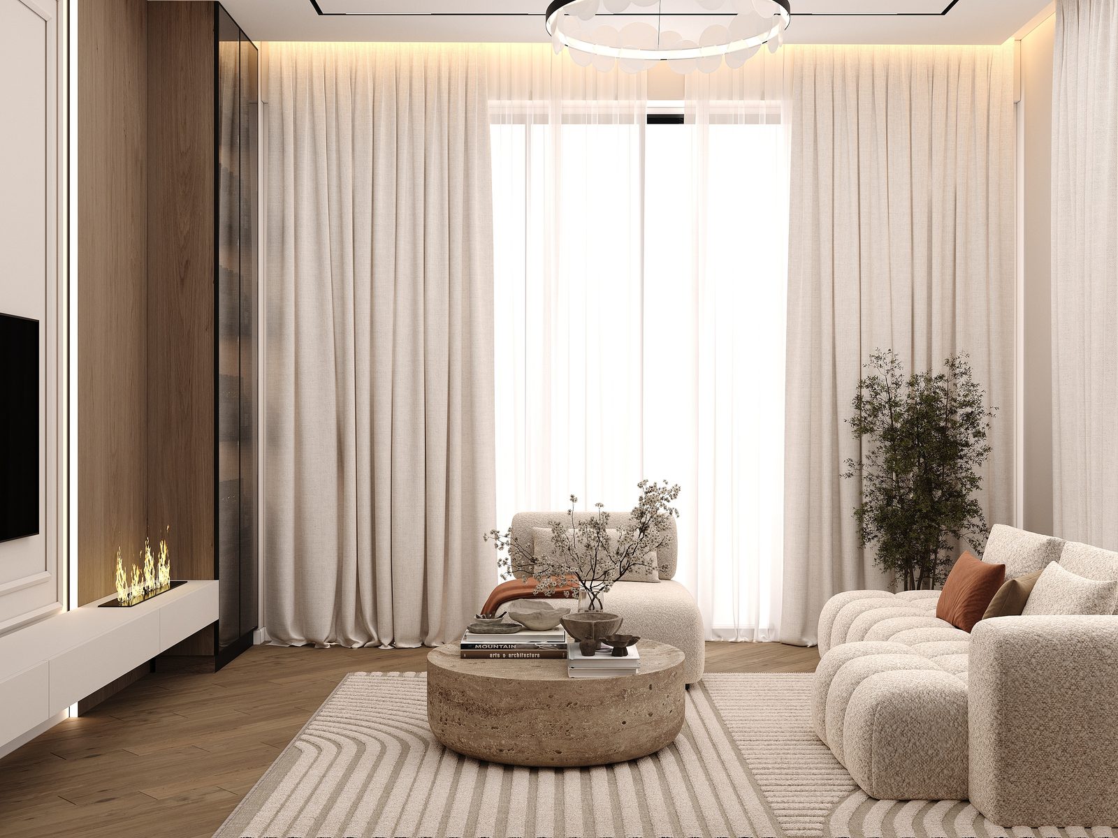 88 m² apartment — modern interior — Living room. Interior view 4