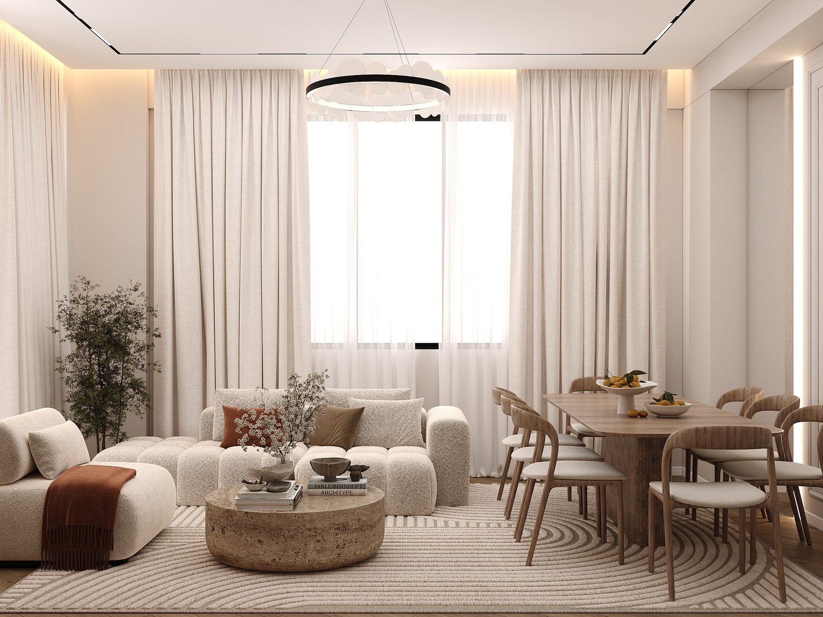 88 m² apartment — modern interior — Living room. Interior view 5