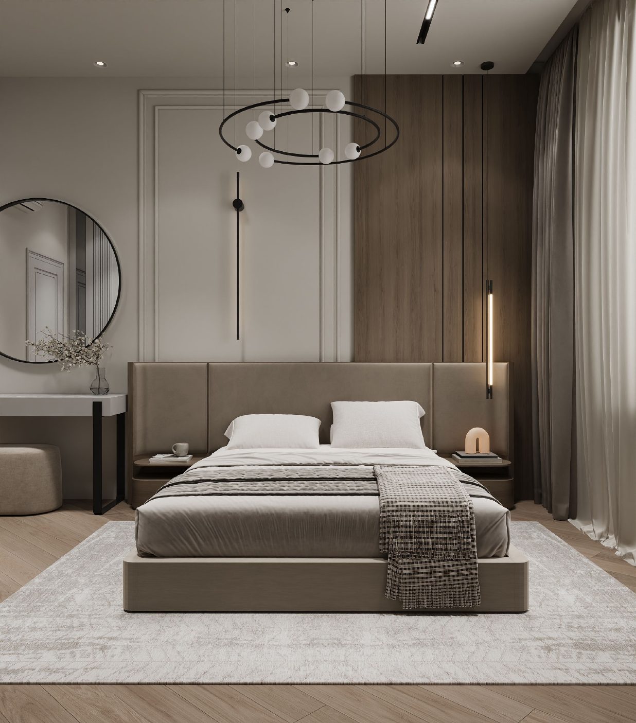 88 m² apartment — modern interior — Master bedroom. Interior view 8