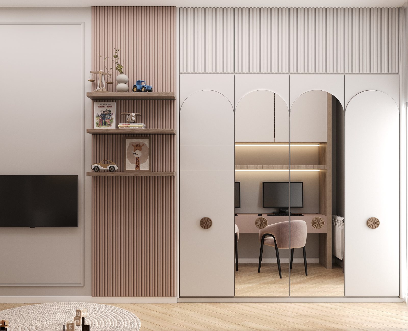 88 m² apartment — modern interior — Master bedroom. Interior view 11