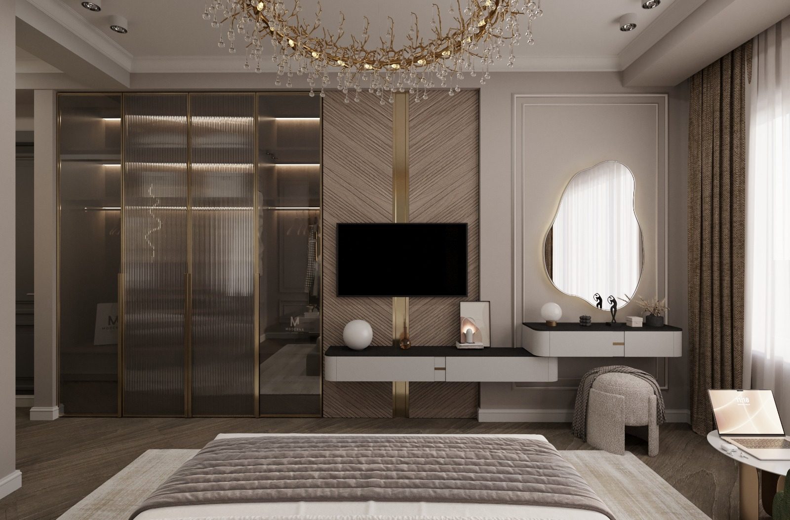 Квартира 115 м² — неоклассика — Спальня. Вид интерьера 9