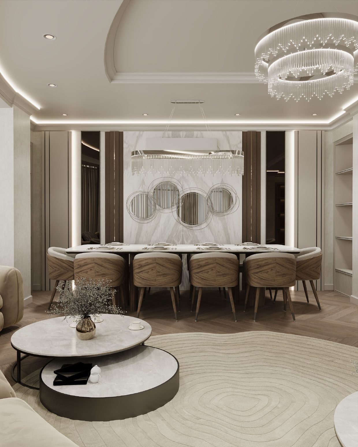 152 m² mənzil layihəsi — Neoklassika — Zal. İnteryer görüntüsü 3