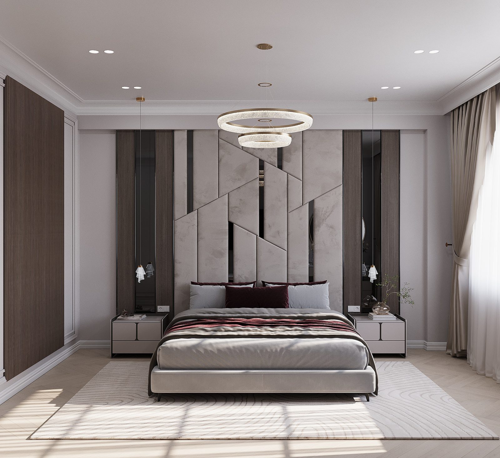 155,4 m² mənzil layihəsi — Neoklassika — Əsas yataq otağı. İnteryer görüntüsü 6