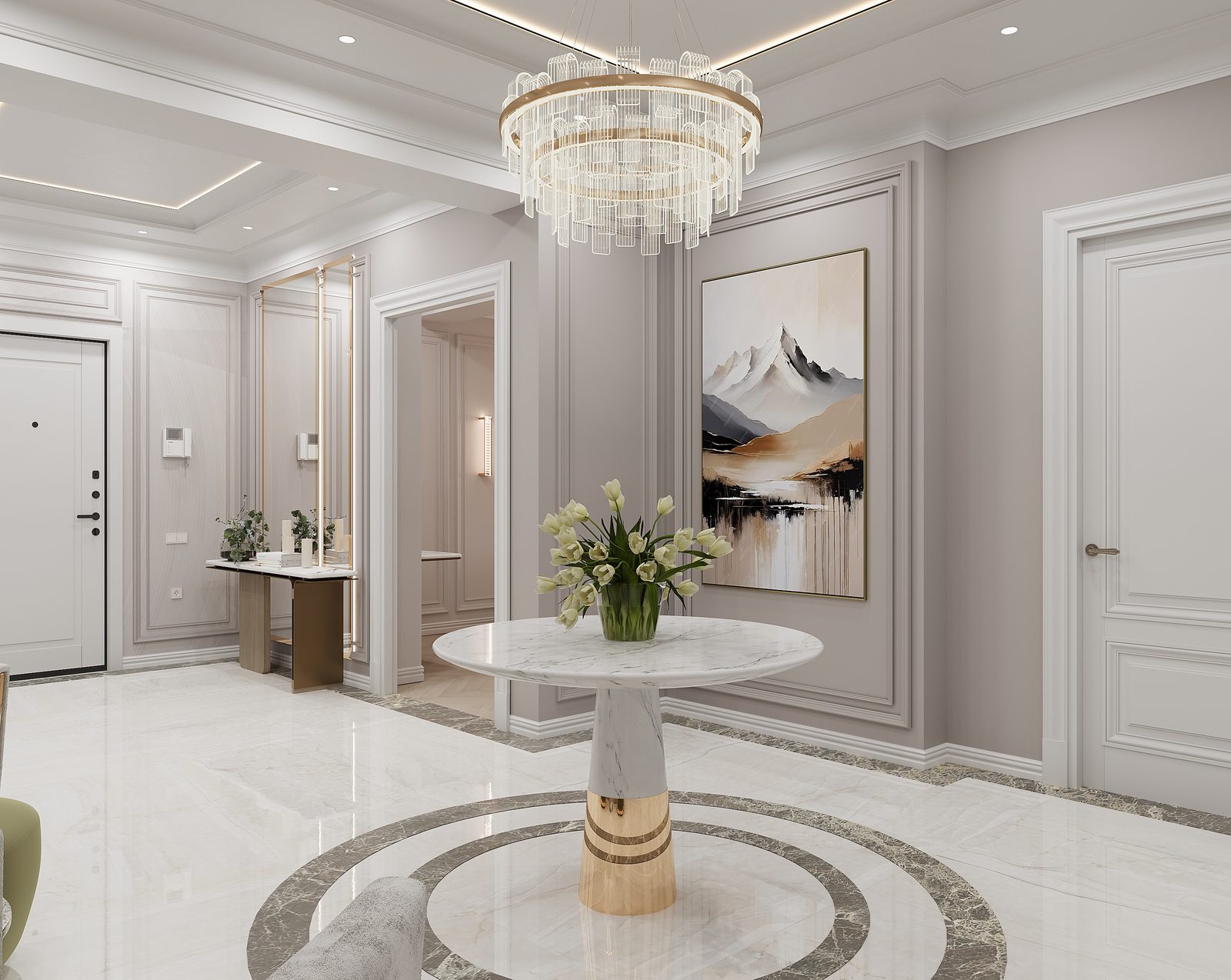 155,4 m² mənzil layihəsi — Neoklassika — Holl. İnteryer görüntüsü 2