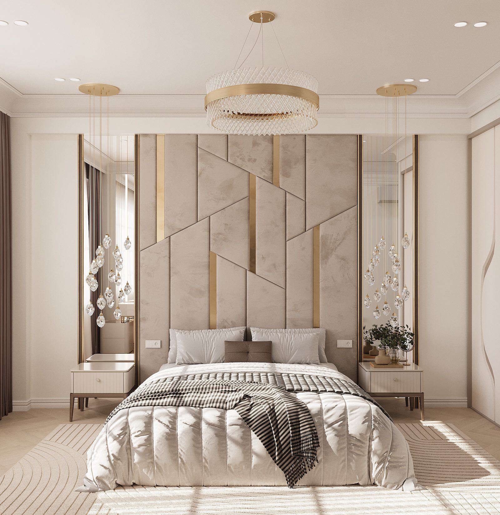 155,4 m² mənzil layihəsi — Neoklassika — Əsas yataq otağı. İnteryer görüntüsü 8