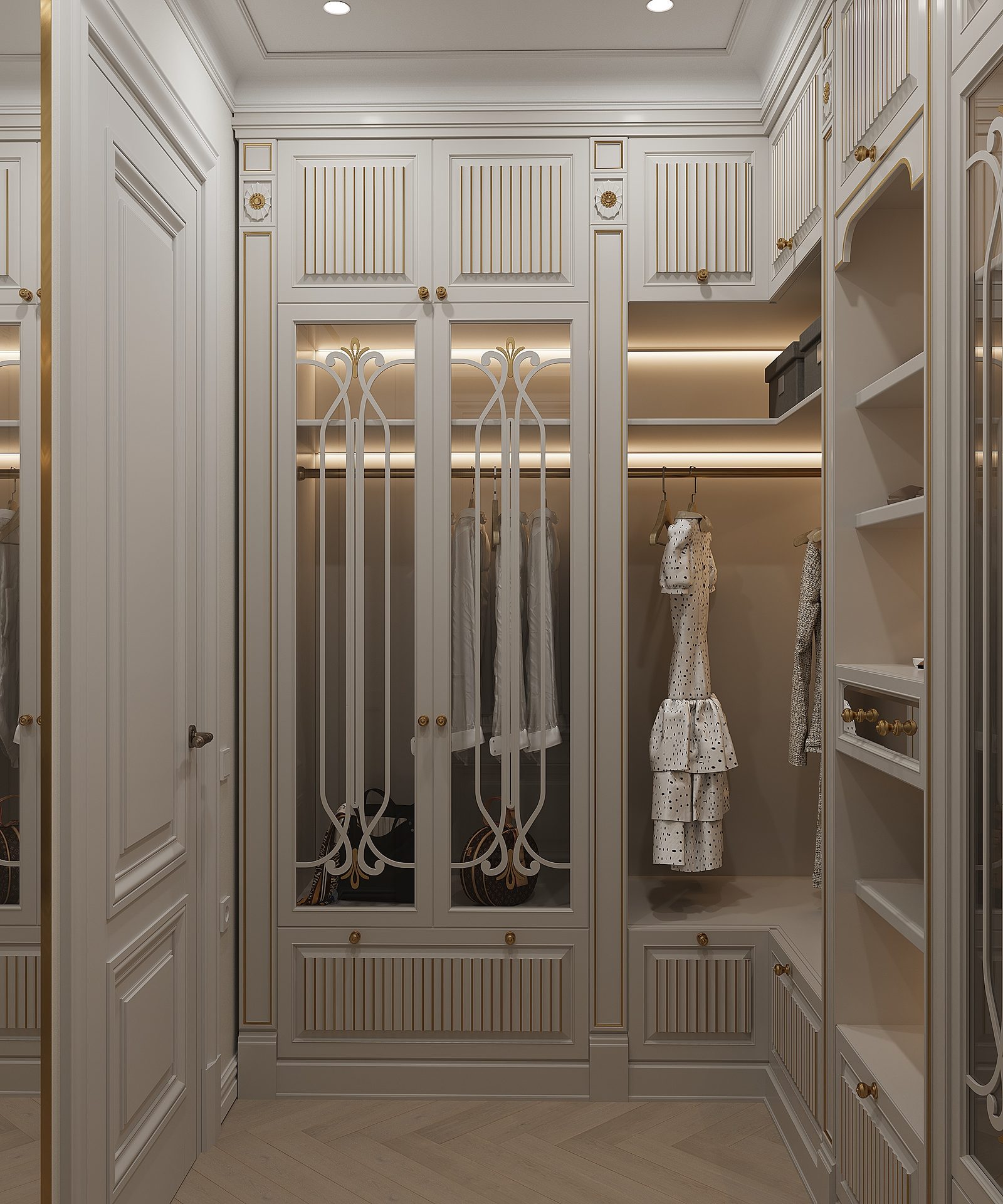155,4 m² mənzil layihəsi — Neoklassika — Qarderob. İnteryer görüntüsü 9