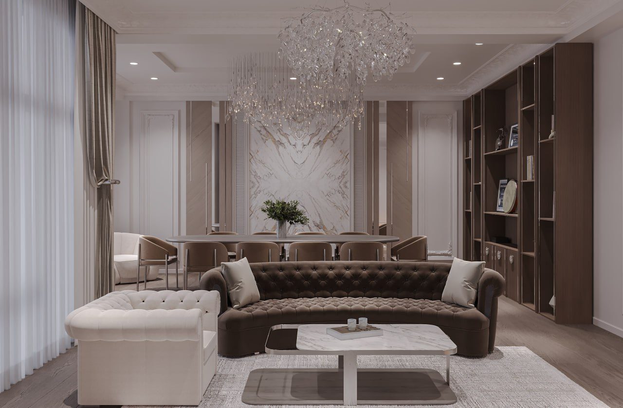Квартира 197,9 м² — неоклассика — Гостиная. Вид интерьера 4