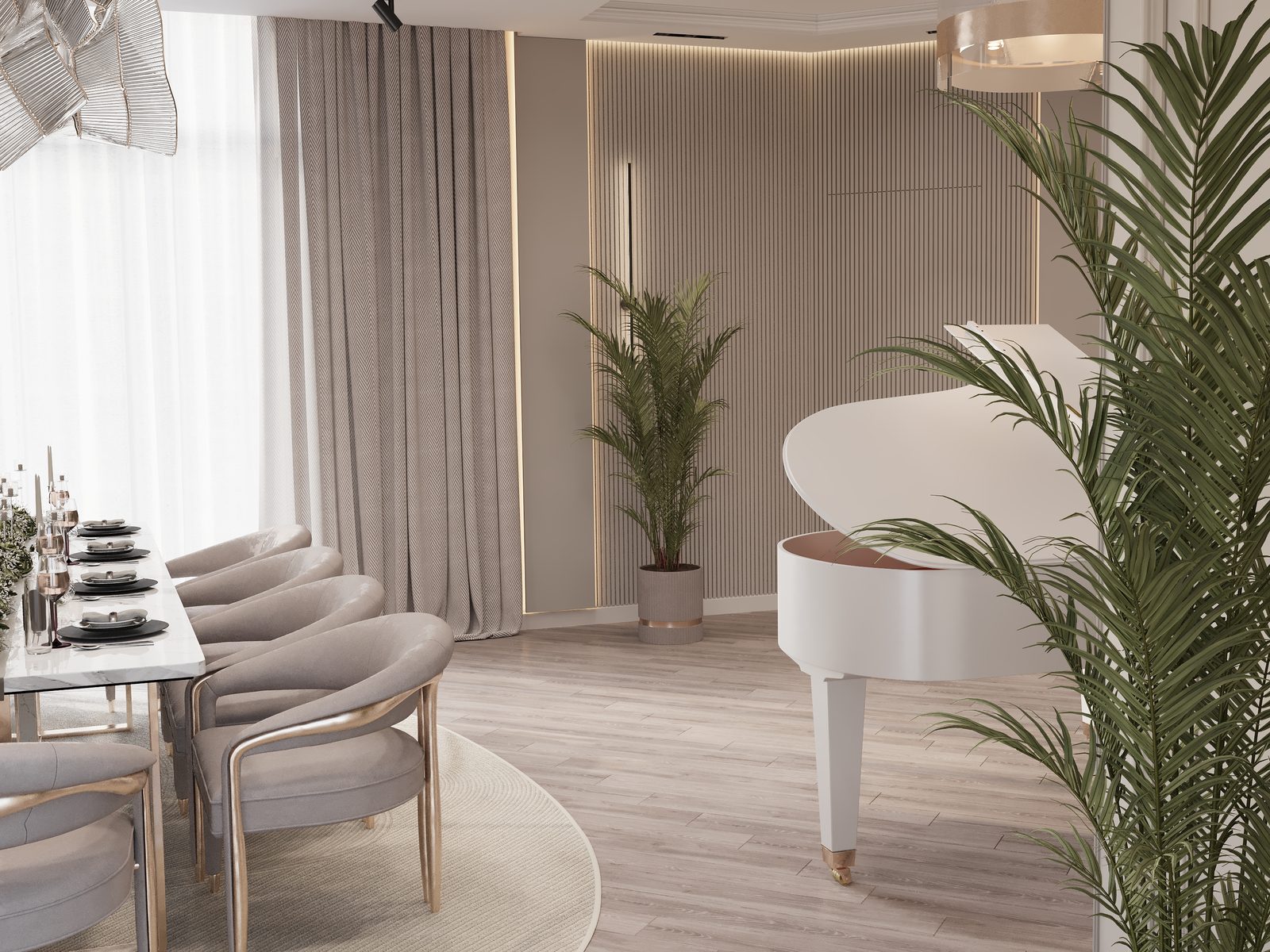 334 m² mənzil layihəsi — Neoklassika — Zal. İnteryer görüntüsü 4
