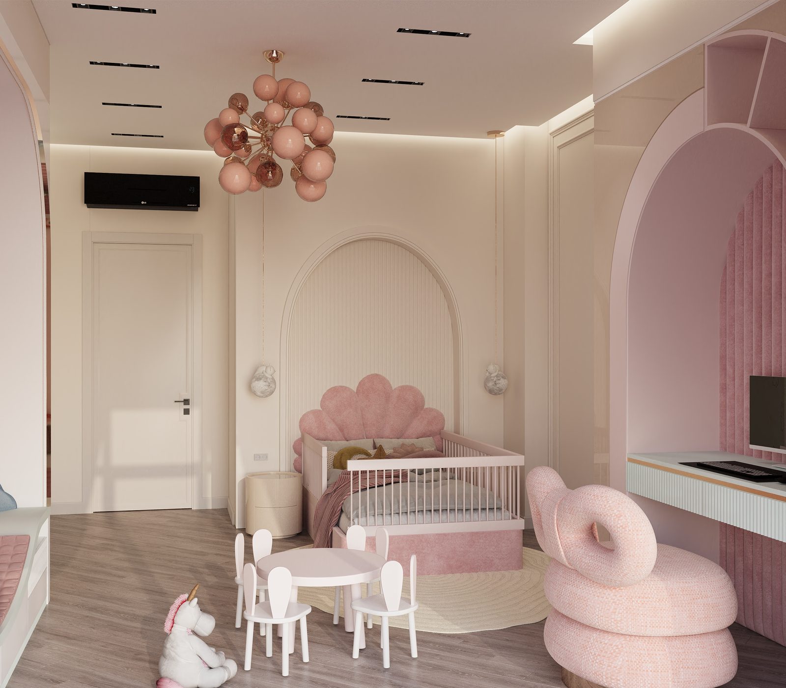 334 m² mənzil layihəsi — Neoklassika — Qız otağı. İnteryer görüntüsü 11