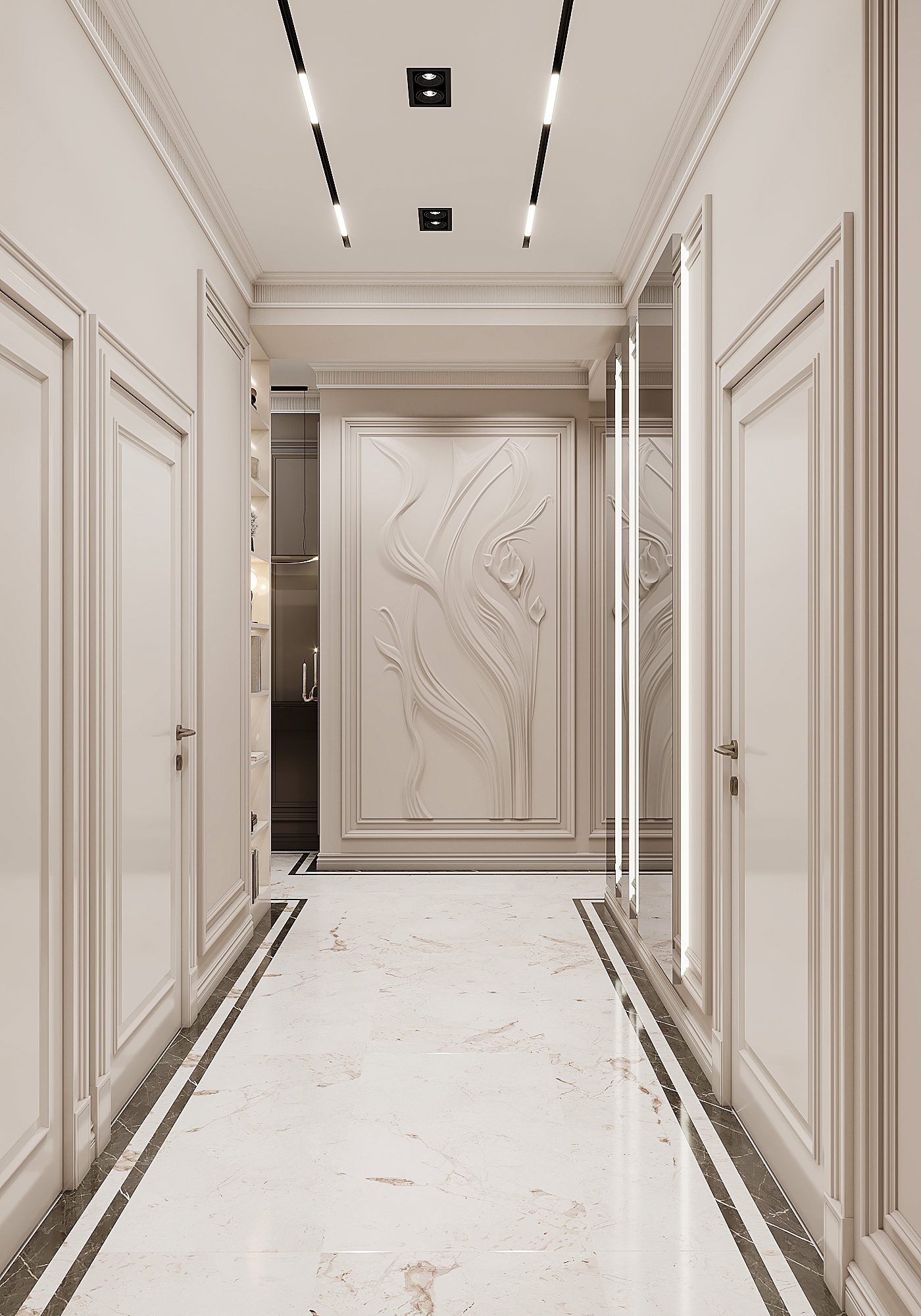 Apartment at Mirvari Residence — neoclassical interior — Hallway. Interior view 2