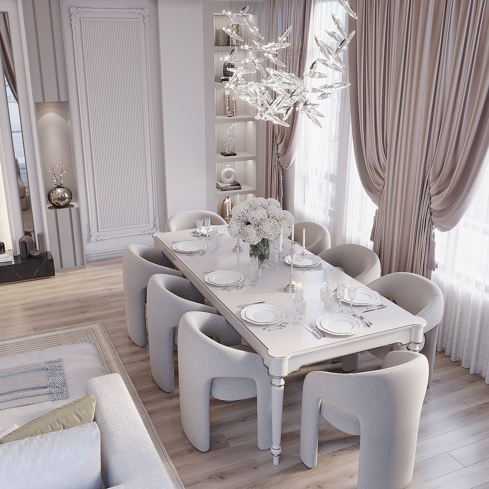 Apartment at Mirvari Residence — neoclassical interior — Living room. Interior view 4