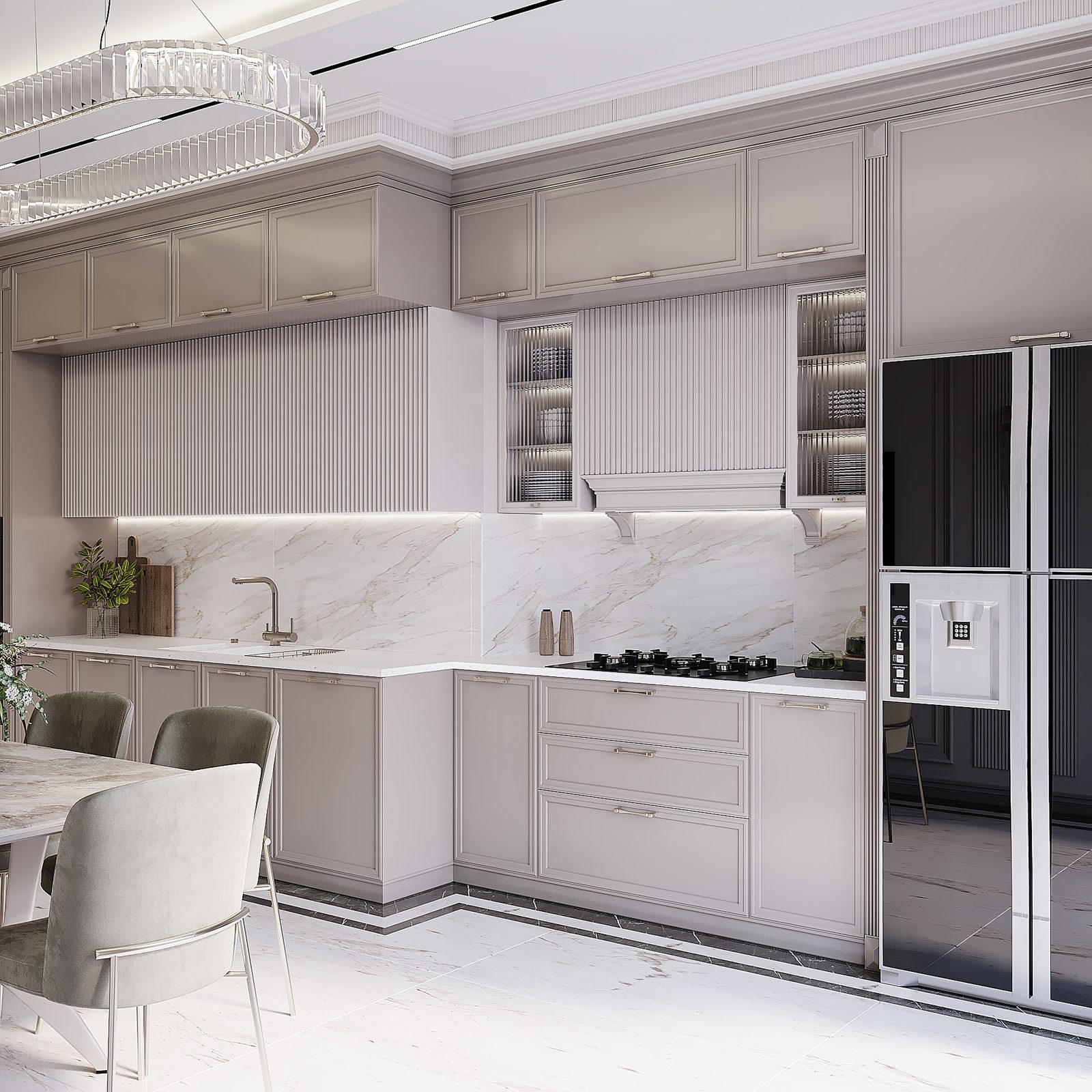 Apartment at Mirvari Residence — neoclassical interior — Kitchen. Interior view 5