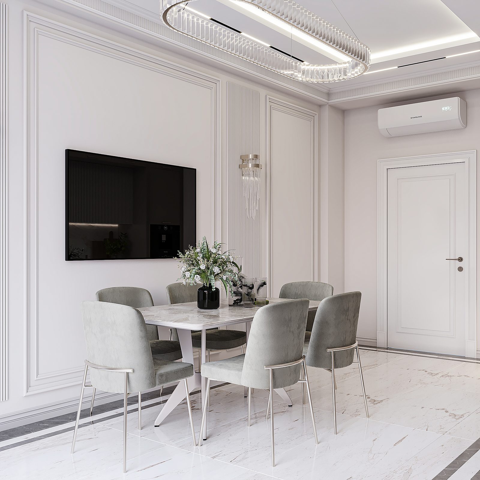 Apartment at Mirvari Residence — neoclassical interior — Kitchen. Interior view 6