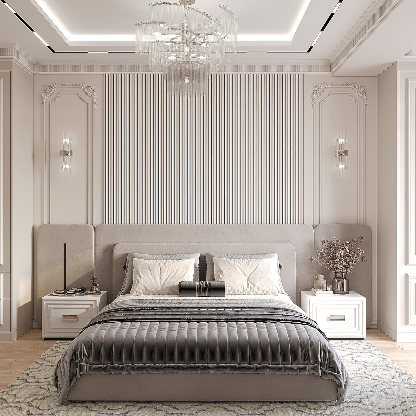 Apartment at Mirvari Residence — neoclassical interior — Master bedroom. Interior view 7