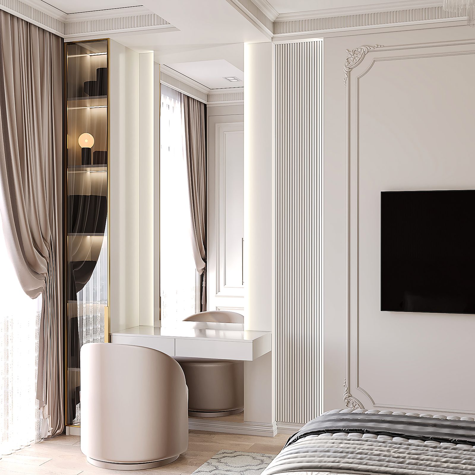 Apartment at Mirvari Residence — neoclassical interior — Master bedroom. Interior view 8