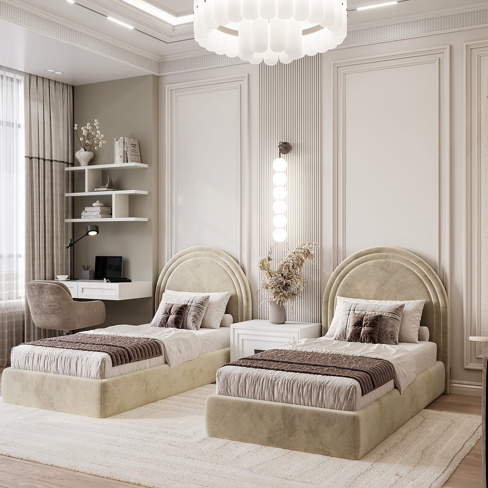 Apartment at Mirvari Residence — neoclassical interior — Master bedroom. Interior view 9