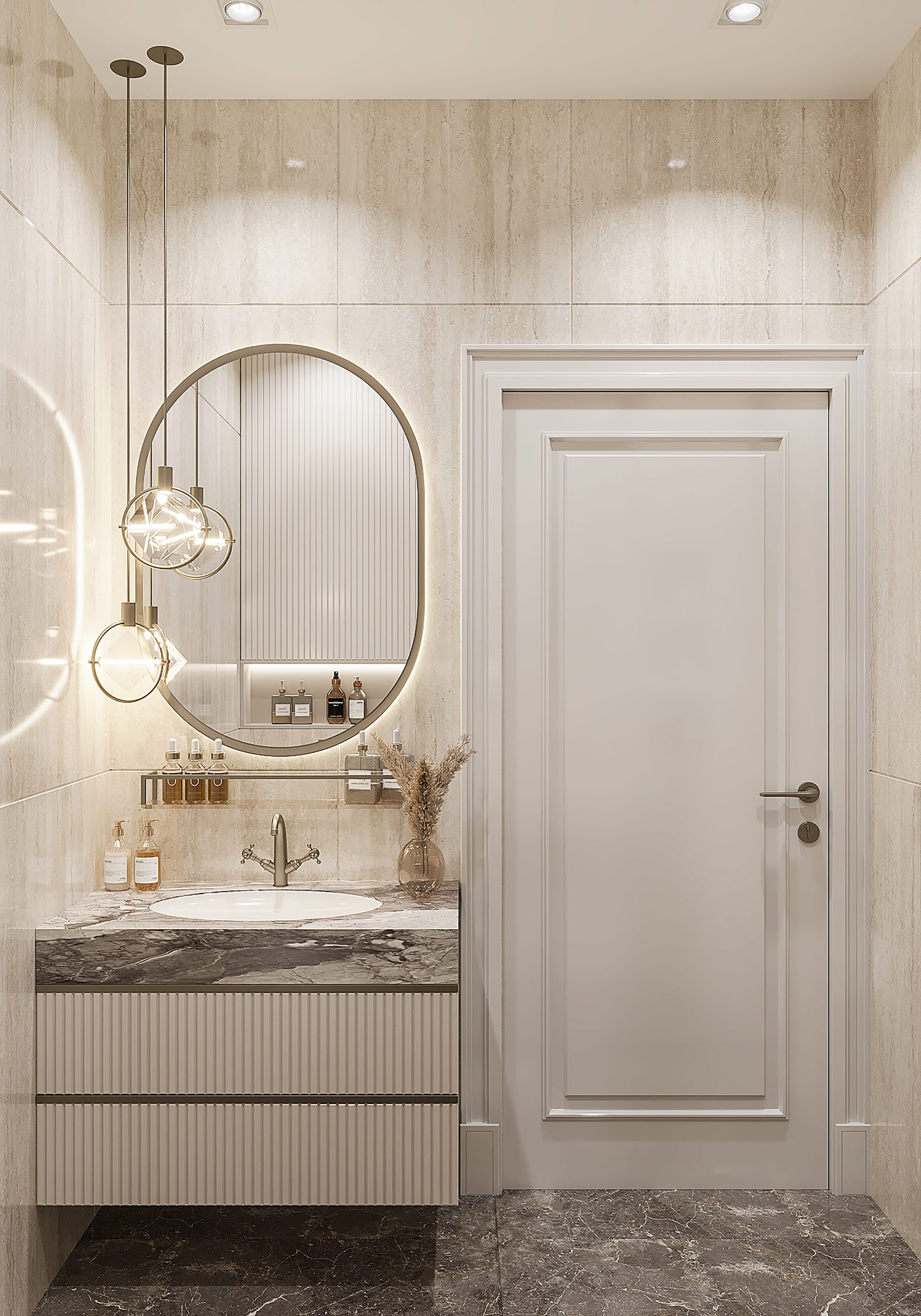 Apartment at Mirvari Residence — neoclassical interior — Bathroom. Interior view 11